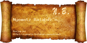 Nyemetz Balabán névjegykártya